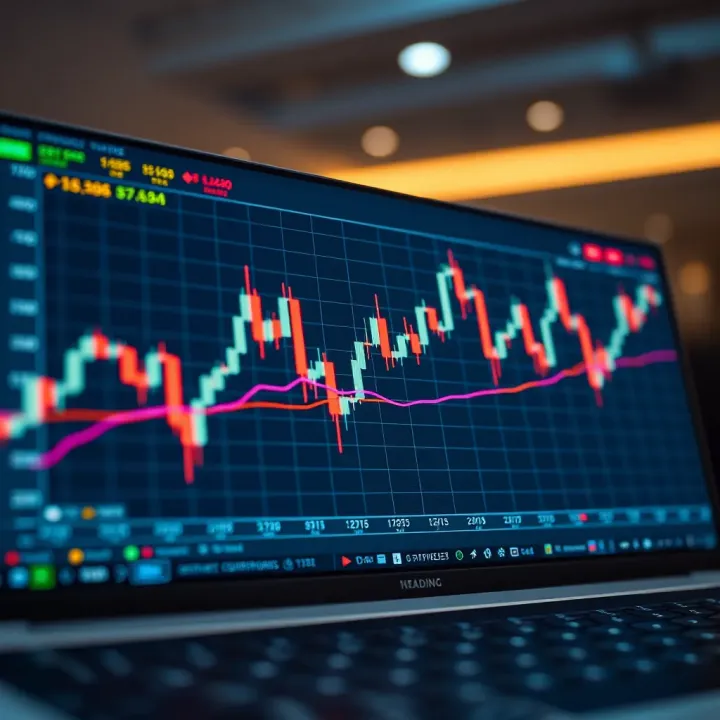 Chart displaying technical analysis with trend lines and candlestick patterns on financial platform