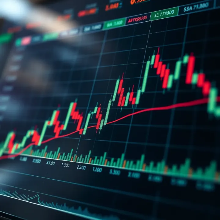 Technical analysis chart showing price trends and volume bars in financial markets