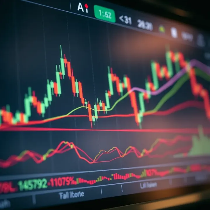 Technical Analysis Chart Featuring Candlestick Patterns and Trend Lines Chart displaying technical analysis indicators with candlestick patterns and trend lines