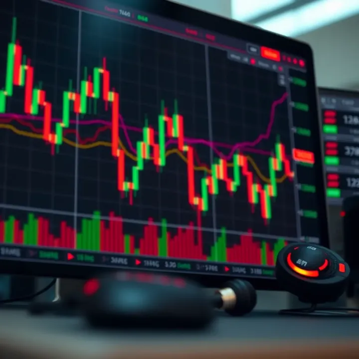 Chart displaying various trading tools like moving averages and oscillators