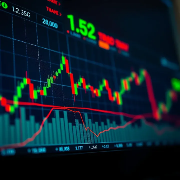 Graph illustrating trend lines and moving averages on a price chart for market forecasting