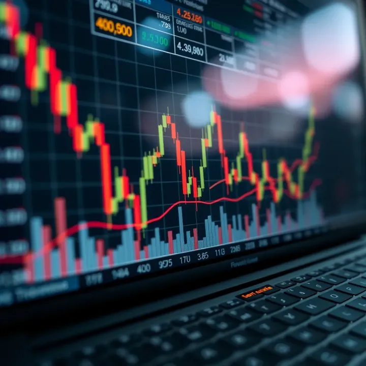 Graph illustrating different technical indicators applied to stock price movements over time