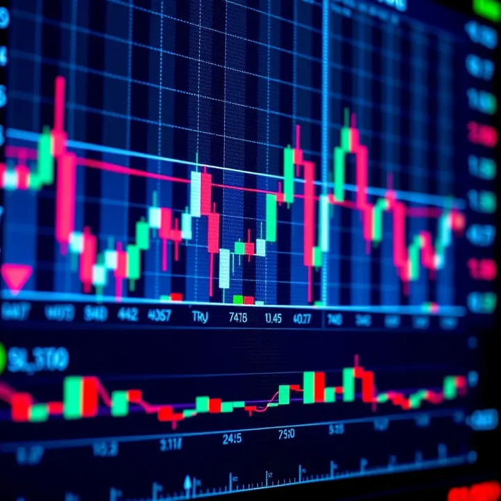 Financial chart displaying price movements and trend lines on a digital screen