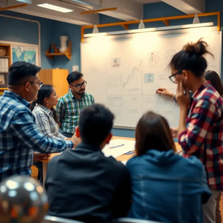 Illustration of community members collaborating around a large drawing to develop prevention strategies